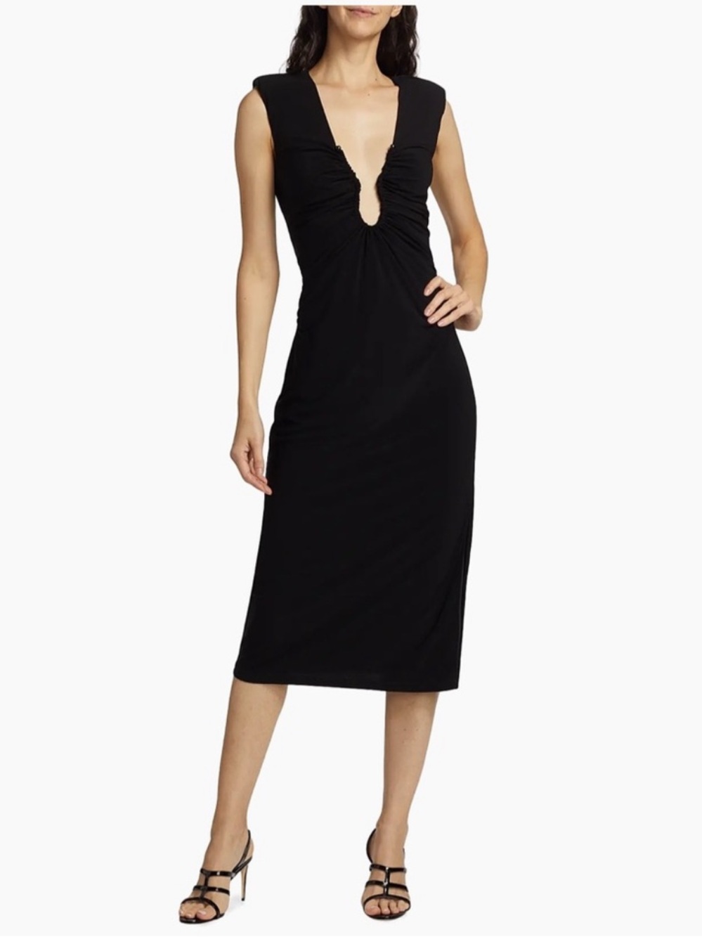 Ramy Brook Elena Ruched Deep V Midi Dress